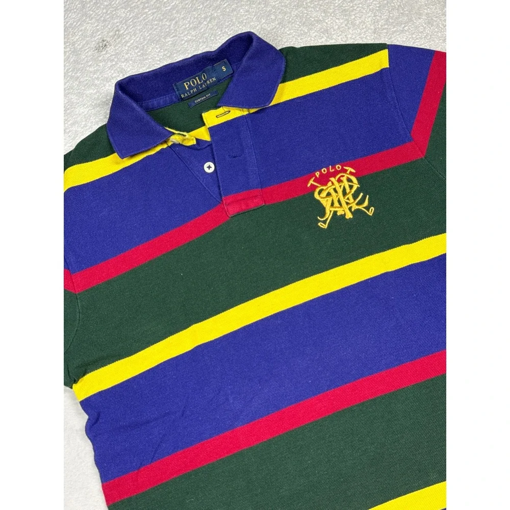 Polo Ralph Lauren Polo Shirt Mens S Multi Color Stripe Custom Fit Crest Logo
